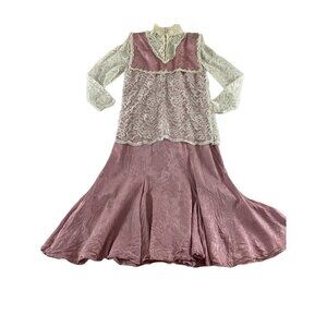 Vintage Jessica McClintock Women's Pink Prairie Dress With Lace Details Silk - 8